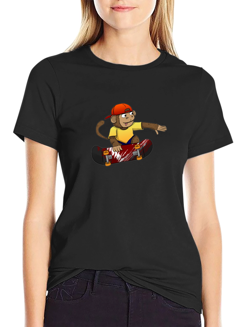 Monkey Skateboarder Black T-Shirt - Cool Graphic Tee