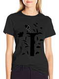 Black Graphic Tee with Floral Design