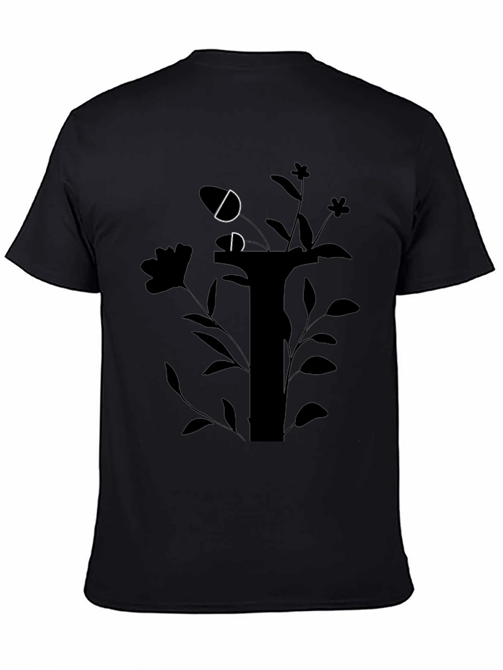 Black Graphic Tee with Floral Design