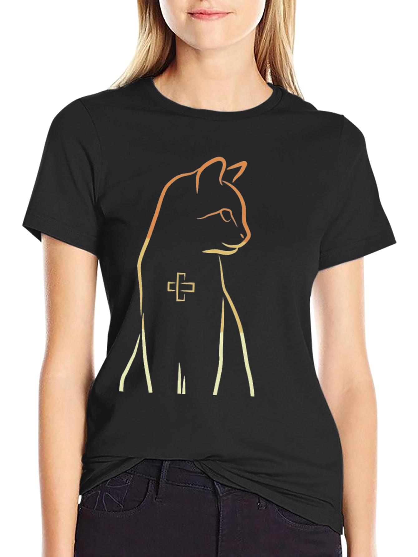 Cool Cat Outline Black T-Shirt