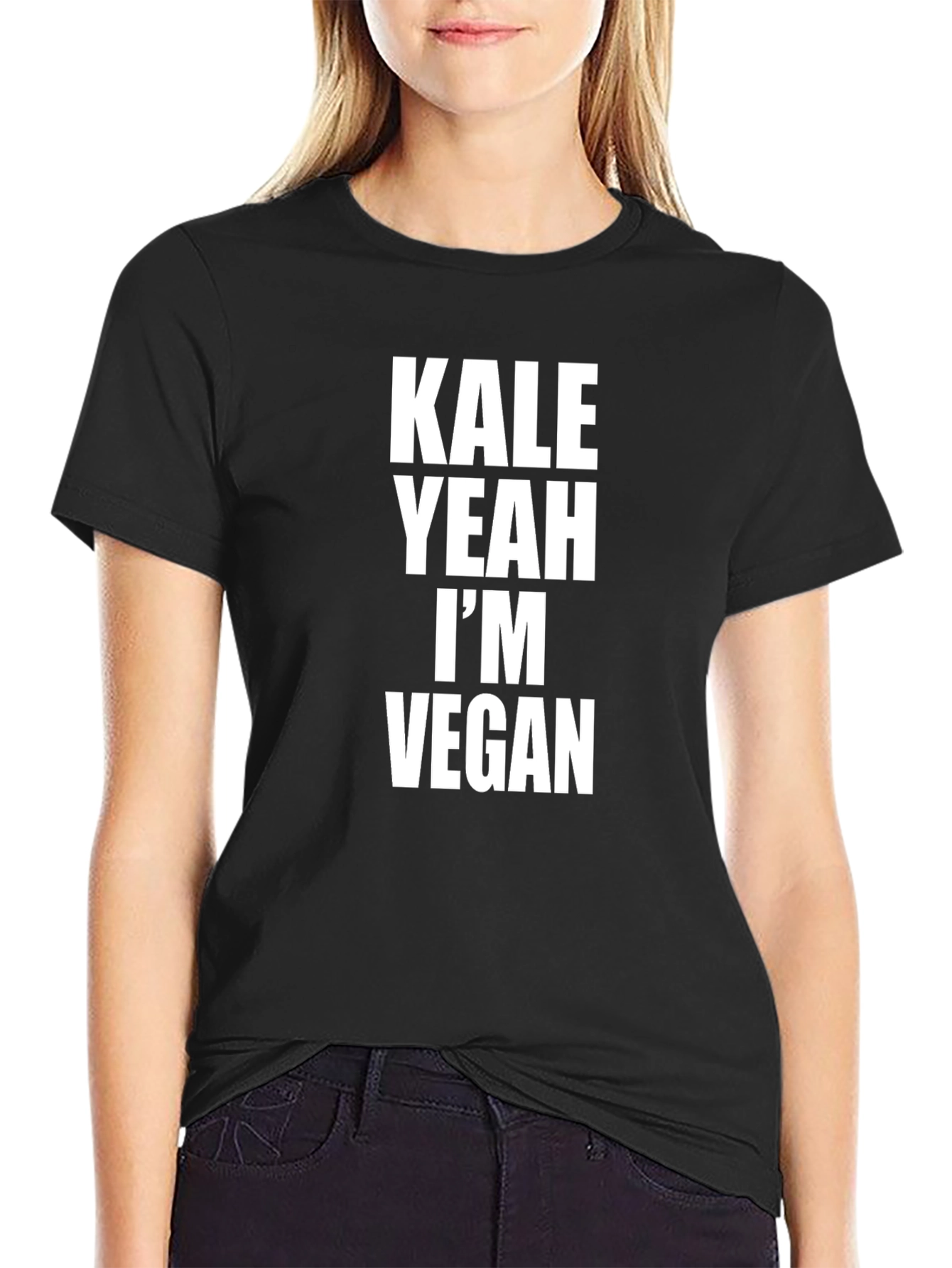 Kale Yeah Im Vegan T-Shirt - Black Crew Neck Tee
