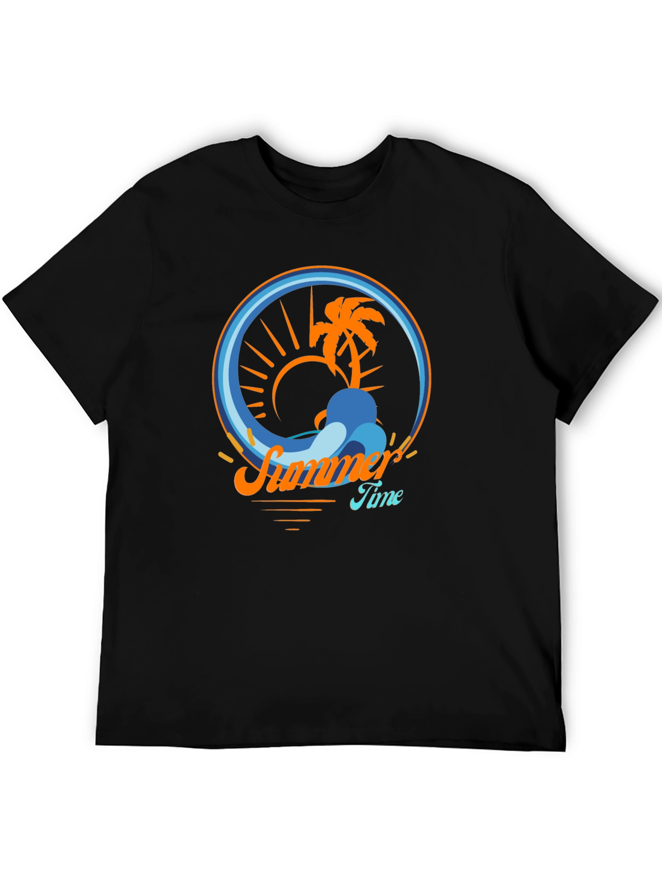 Summer Time Palm Tree Graphic Tee - Black