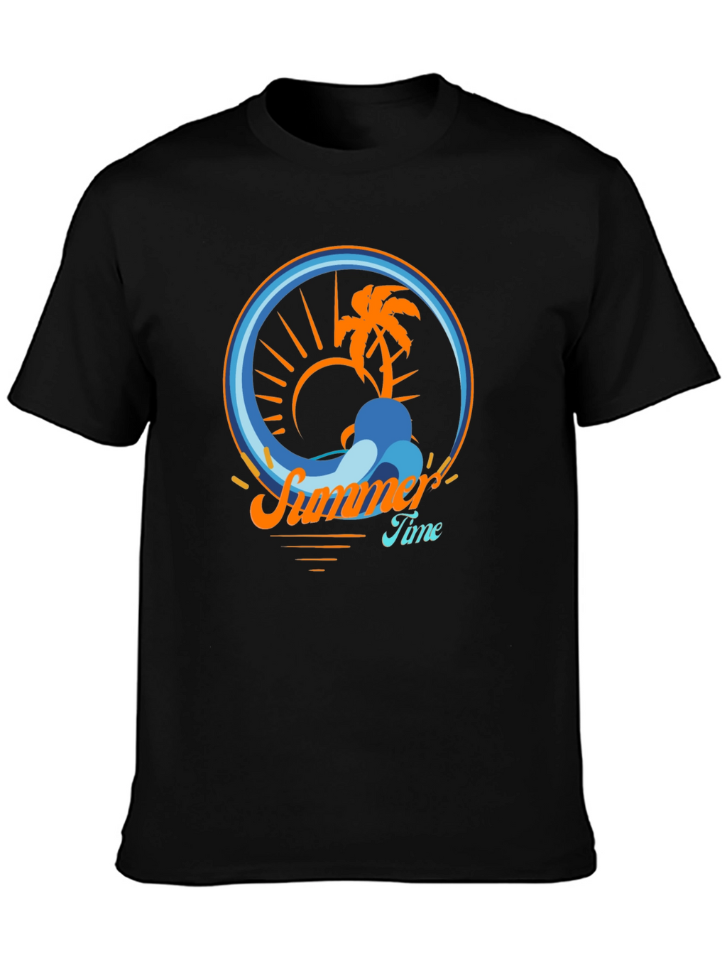 Summer Time Palm Tree Graphic Tee - Black