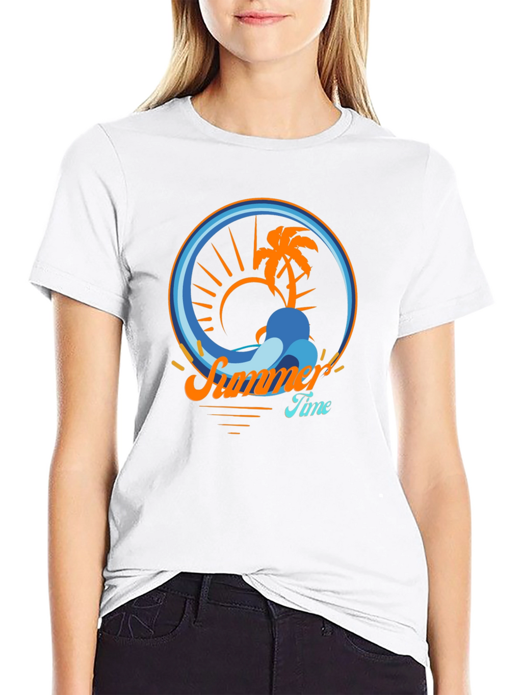 Summer Time Palm Tree Graphic Tee - Black