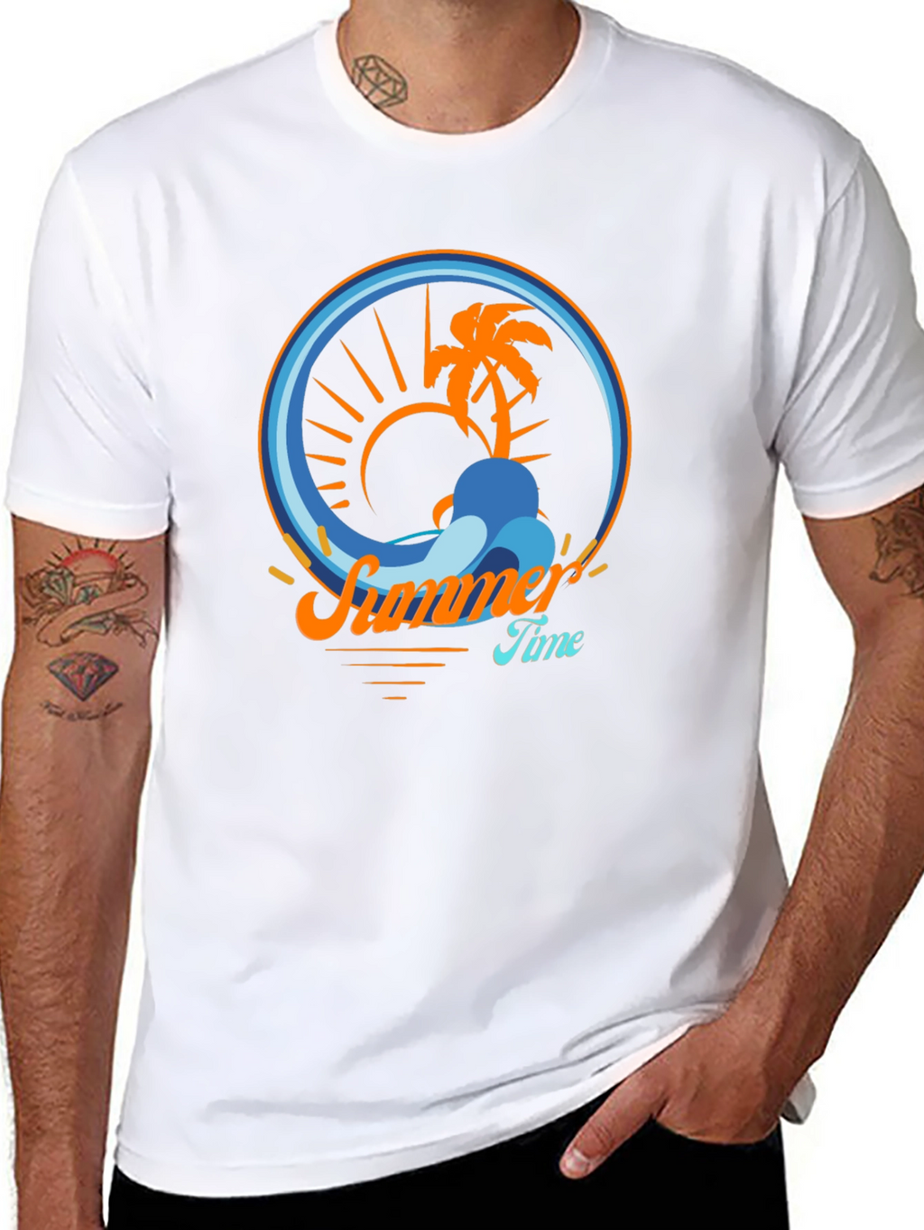 Summer Time Palm Tree Graphic Tee - Black