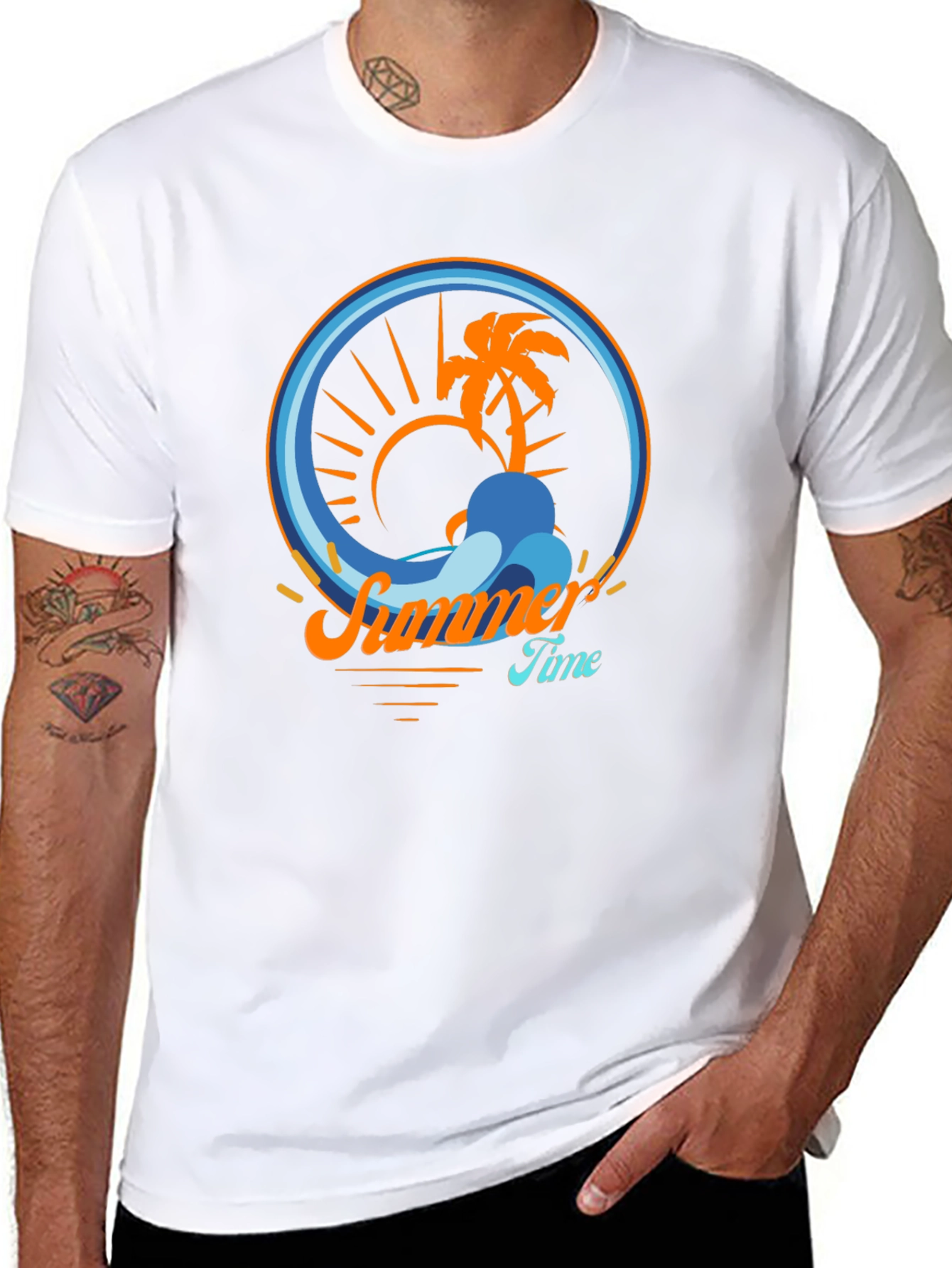 Summer Time Palm Tree Graphic Tee - Black