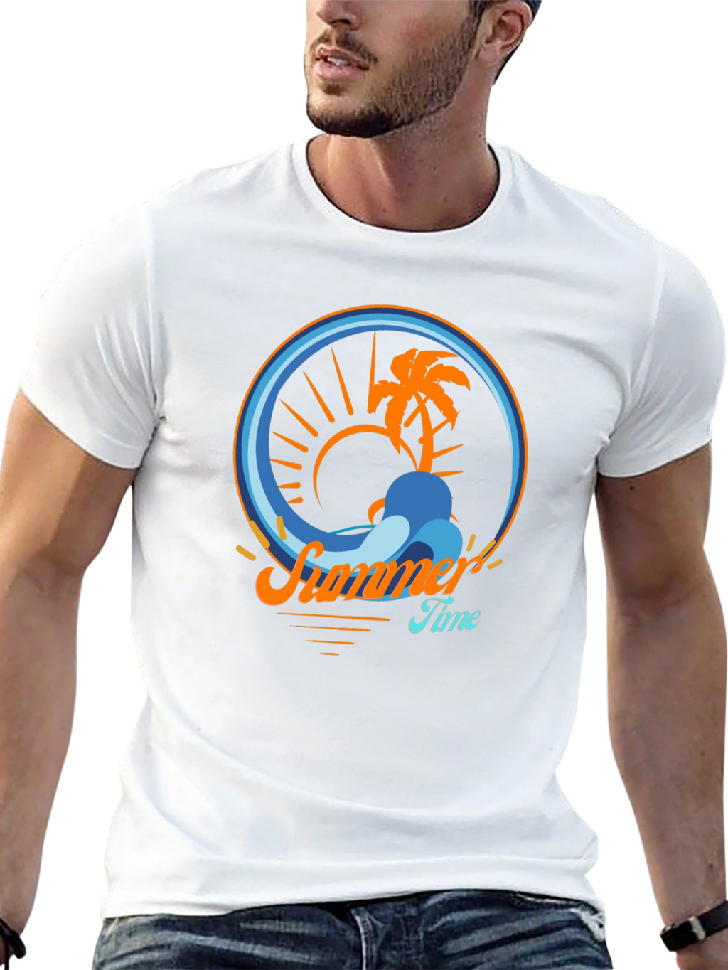 Summer Time Palm Tree Graphic Tee - Black