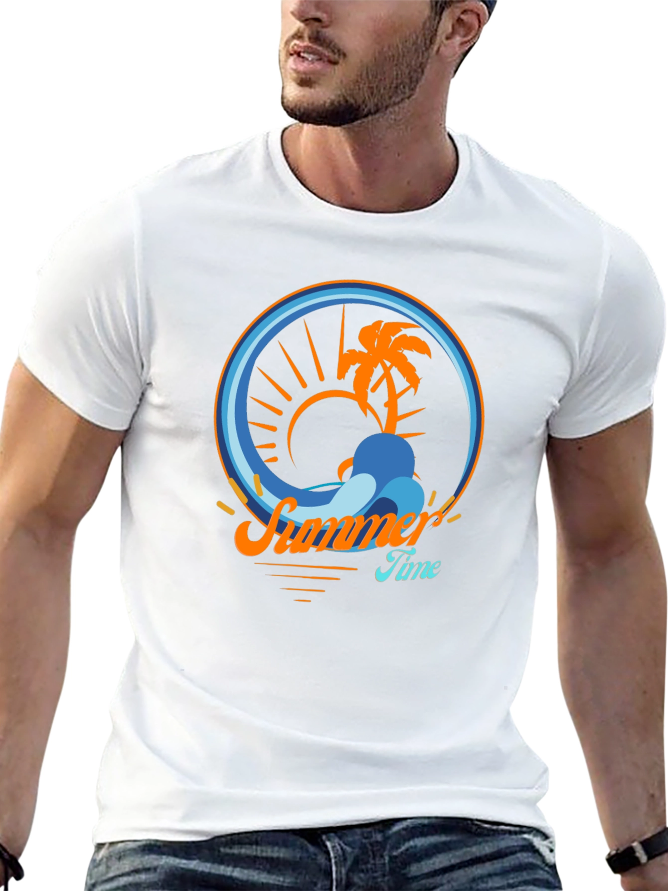 Summer Time Palm Tree Graphic Tee - Black