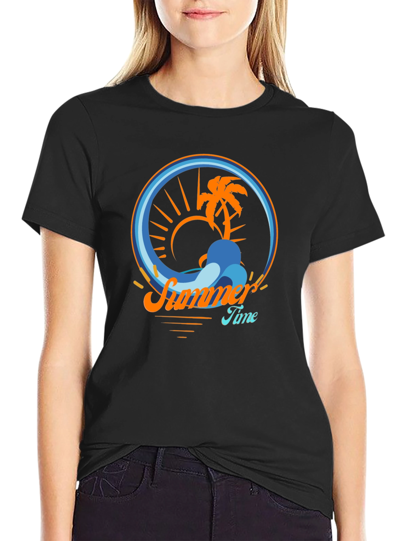 Summer Time Palm Tree Graphic Tee - Black