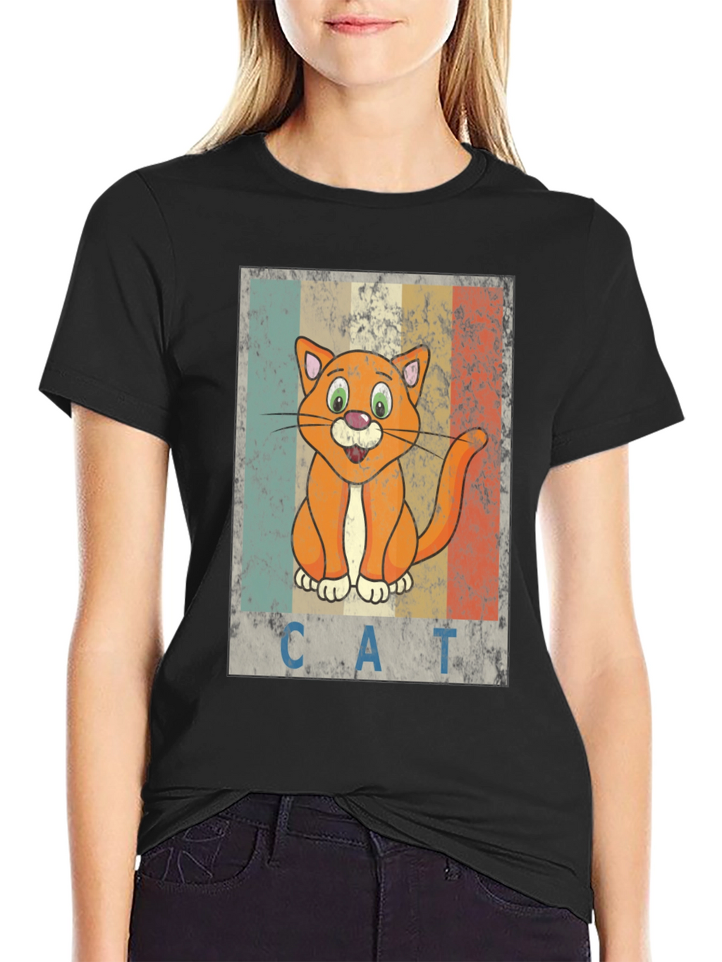 Retro Cartoon Cat Graphic T-Shirt