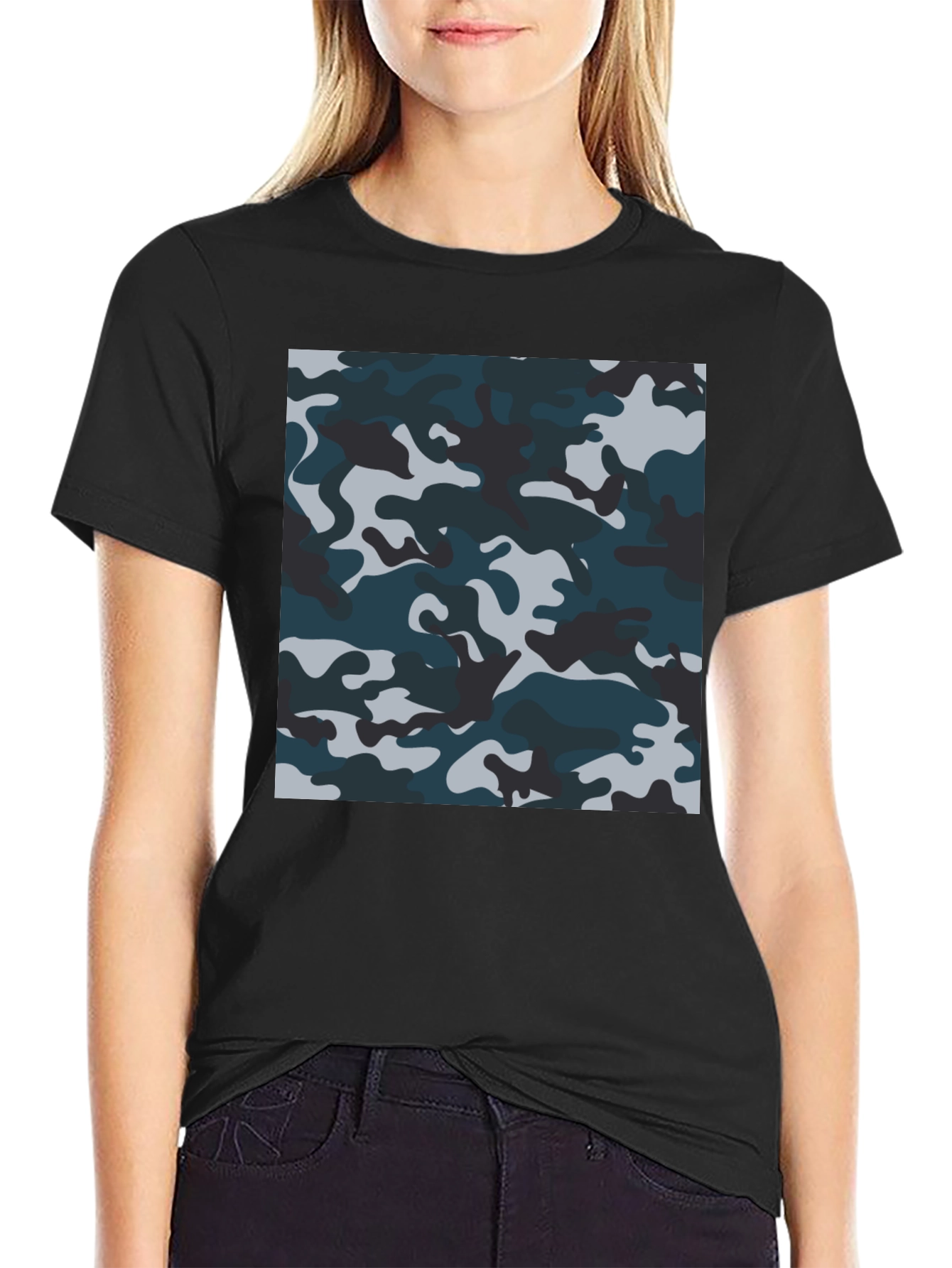 Camouflage Pattern Black T-Shirt