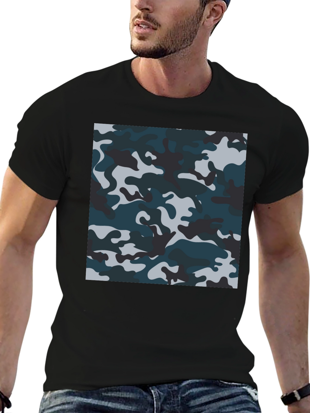 Camouflage Pattern Black T-Shirt
