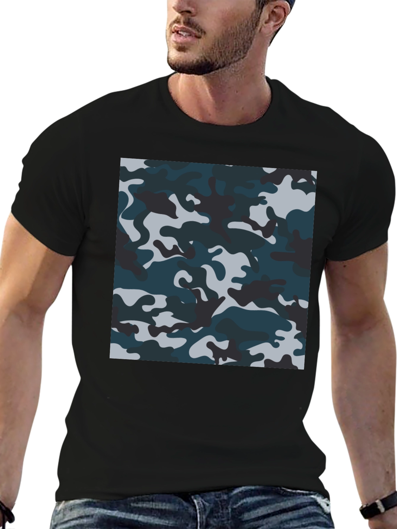 Camouflage Pattern Black T-Shirt