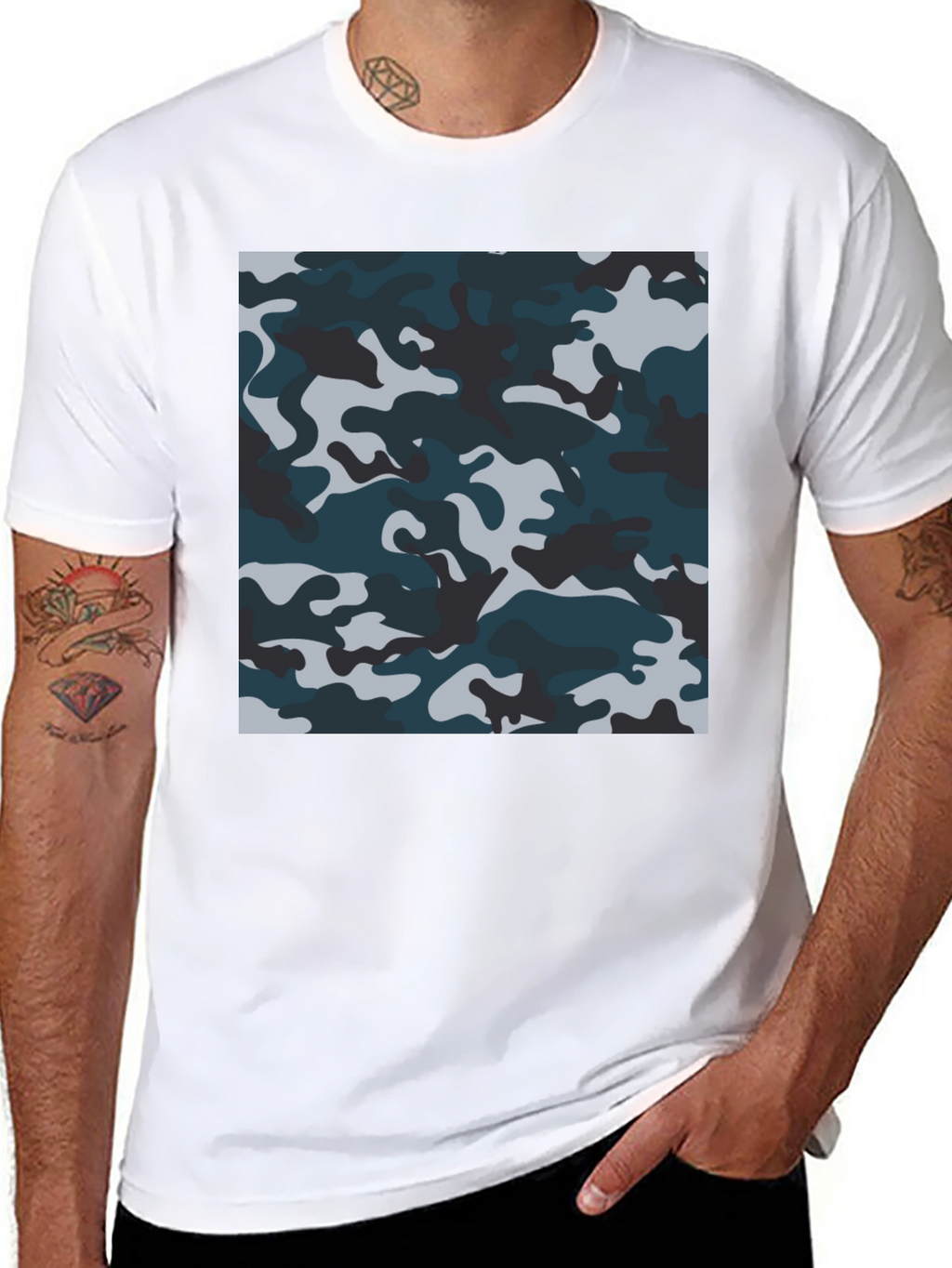 Camouflage Pattern Black T-Shirt