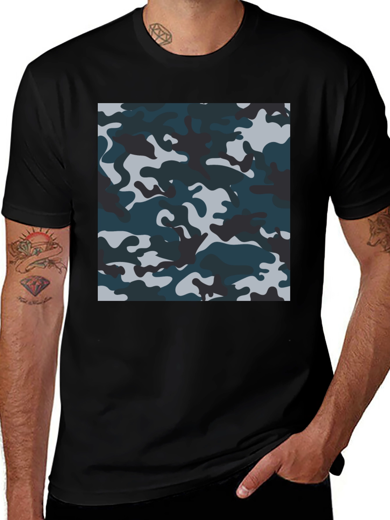 Camouflage Pattern Black T-Shirt