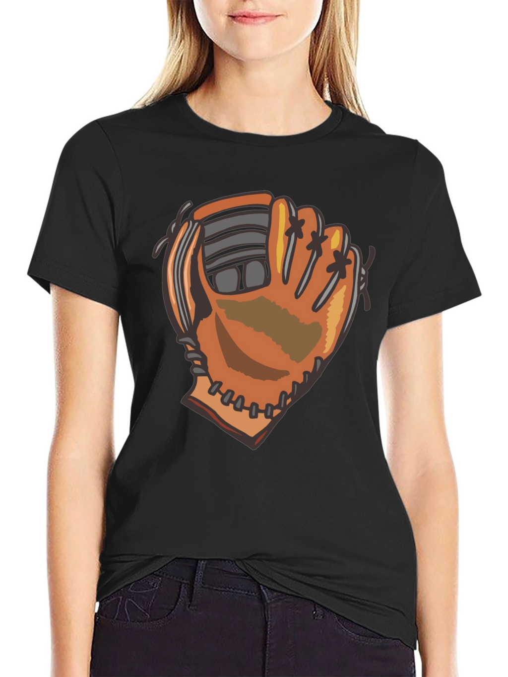Baseball Glove Graphic Tee - Black Cotton Blend