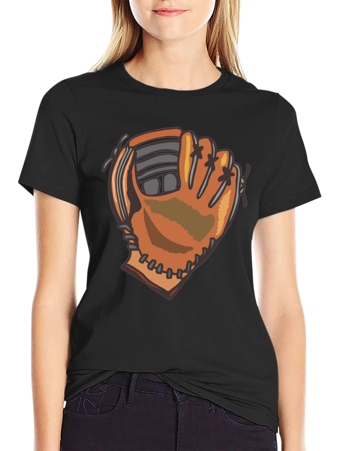 Baseball Glove Graphic Tee - Black Cotton Blend