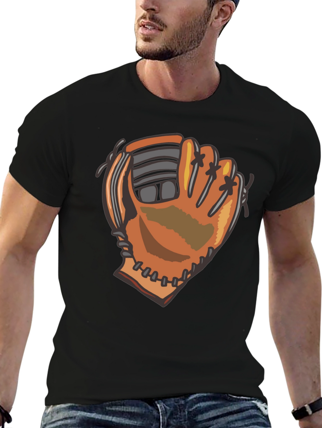 Baseball Glove Graphic Tee - Black Cotton Blend