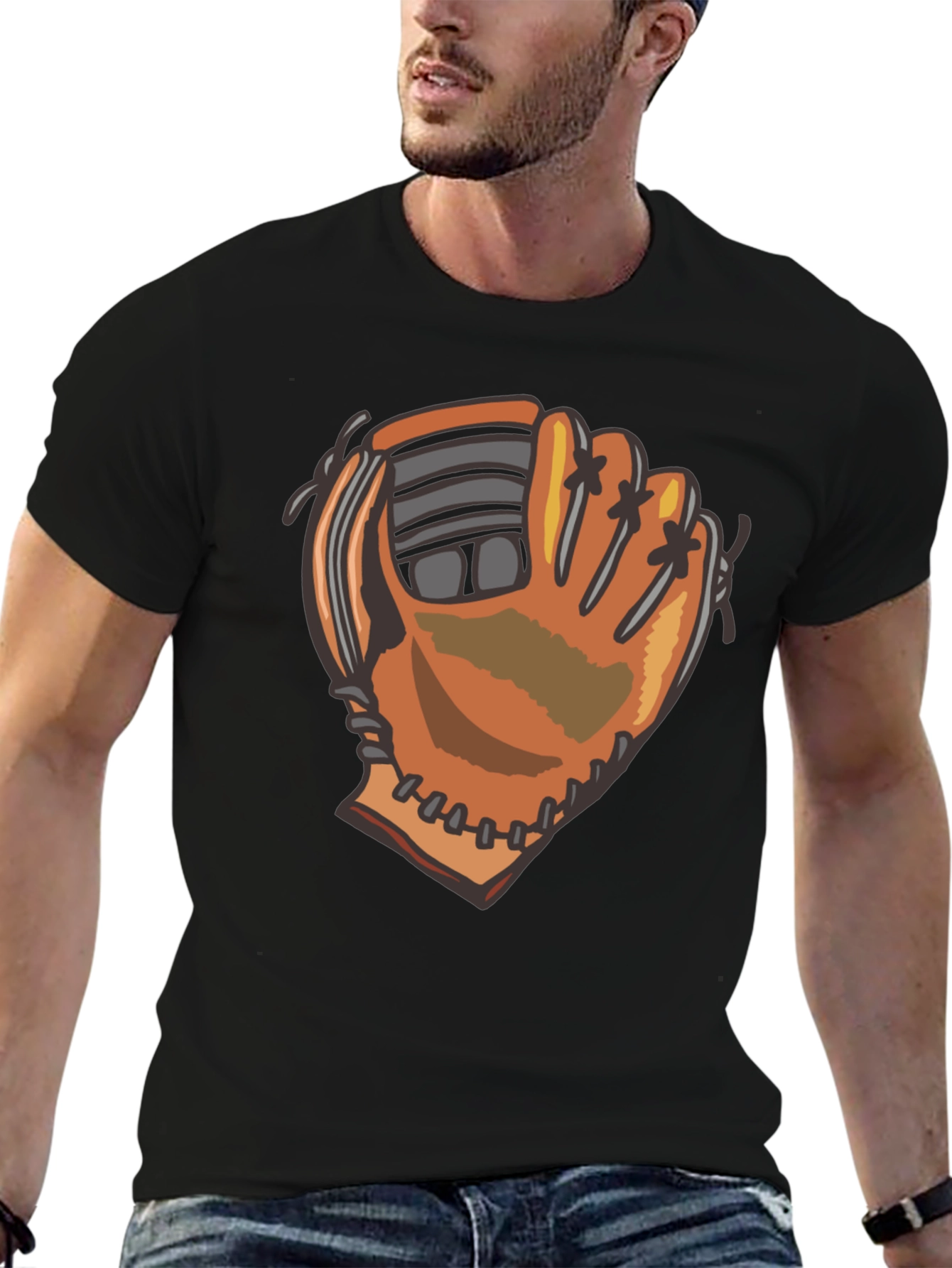 Baseball Glove Graphic Tee - Black Cotton Blend