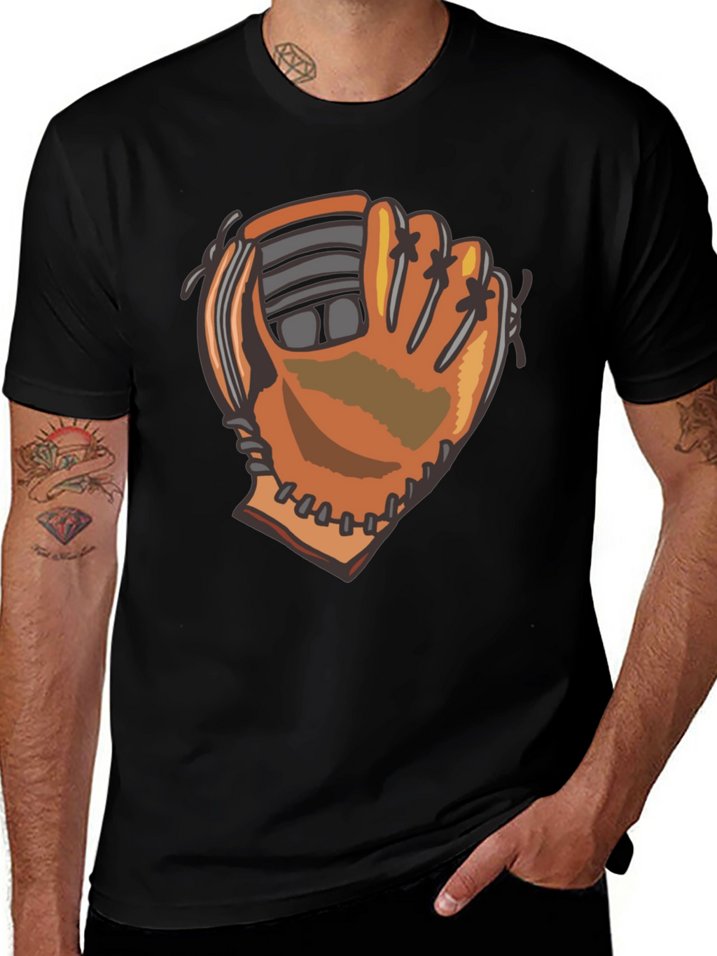 Baseball Glove Graphic Tee - Black Cotton Blend
