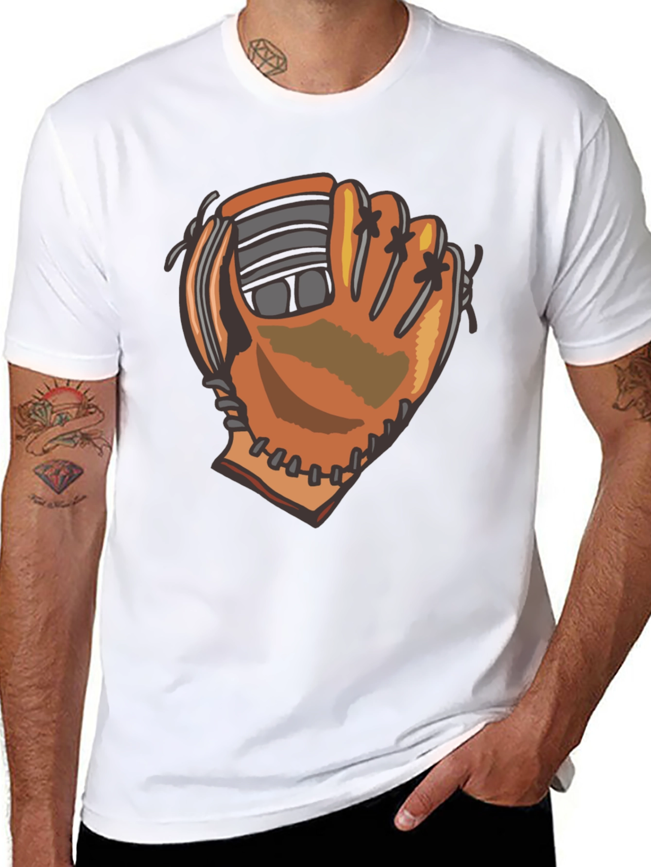 Baseball Glove Graphic Tee - Black Cotton Blend