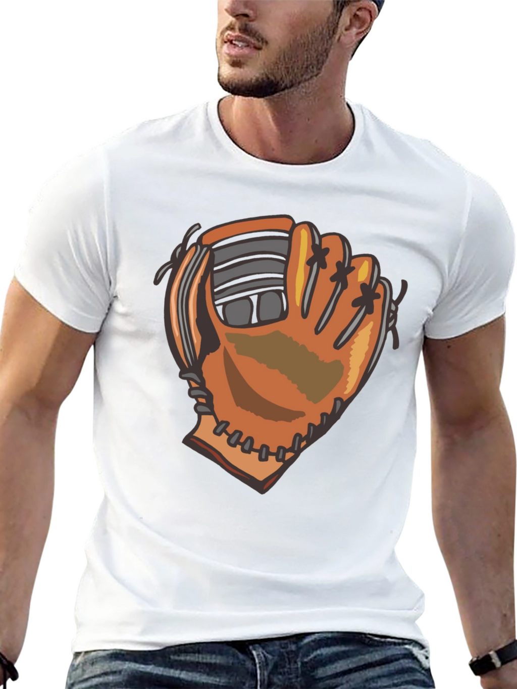 Baseball Glove Graphic Tee - Black Cotton Blend