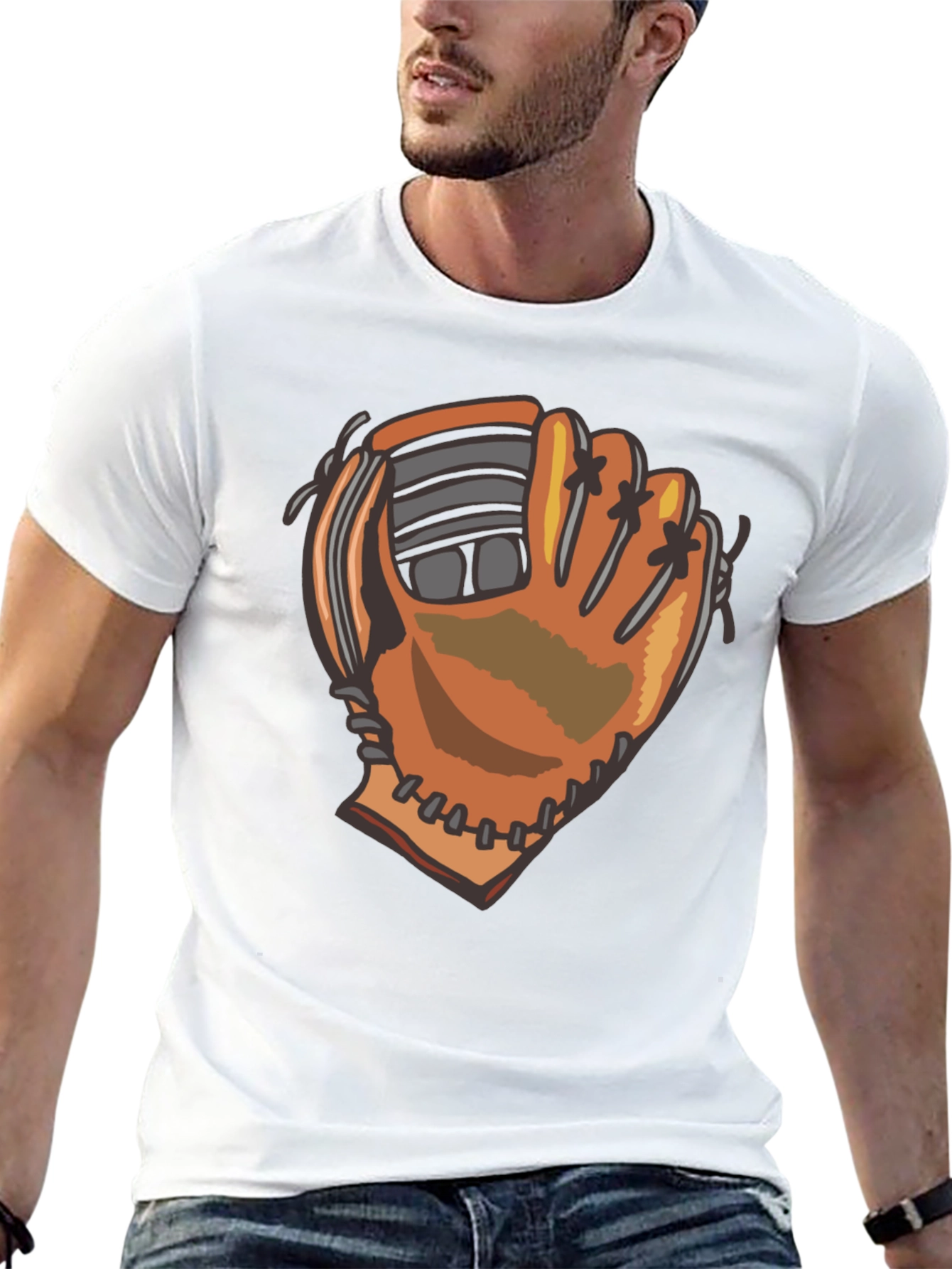 Baseball Glove Graphic Tee - Black Cotton Blend