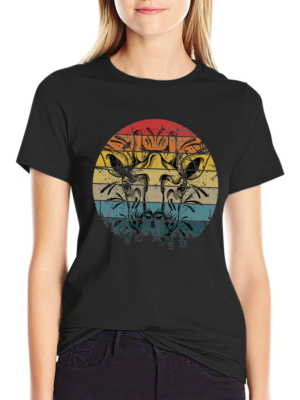 Giraffe Retro Sunset Graphic Tee