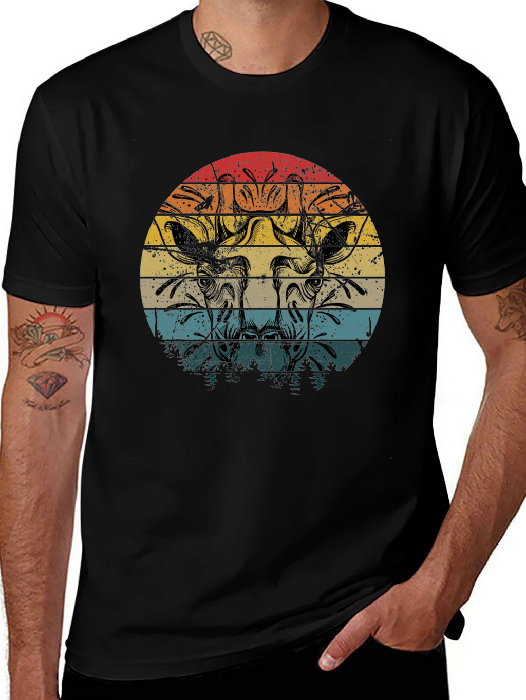 Giraffe Retro Sunset Graphic Tee