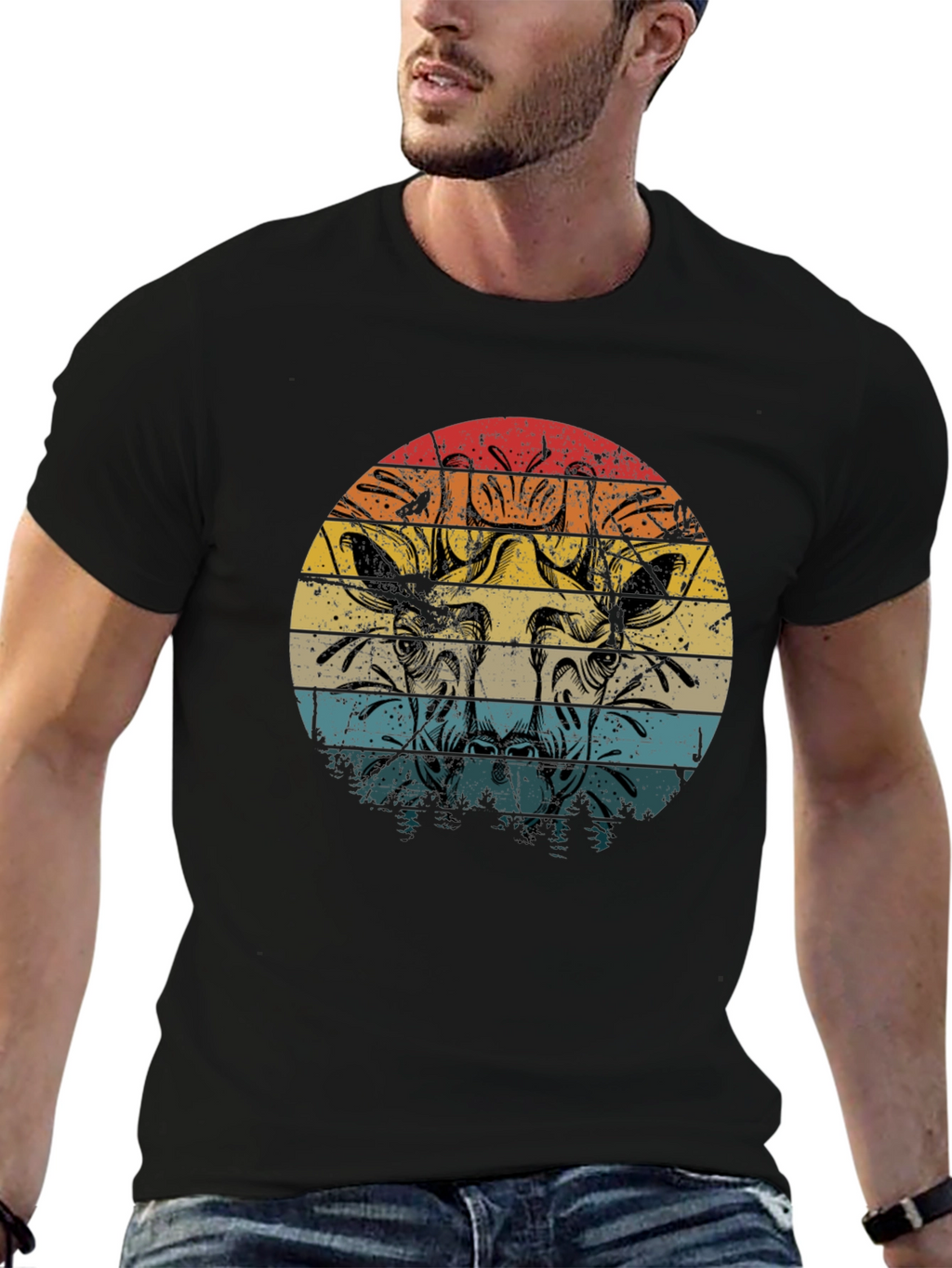 Giraffe Retro Sunset Graphic Tee