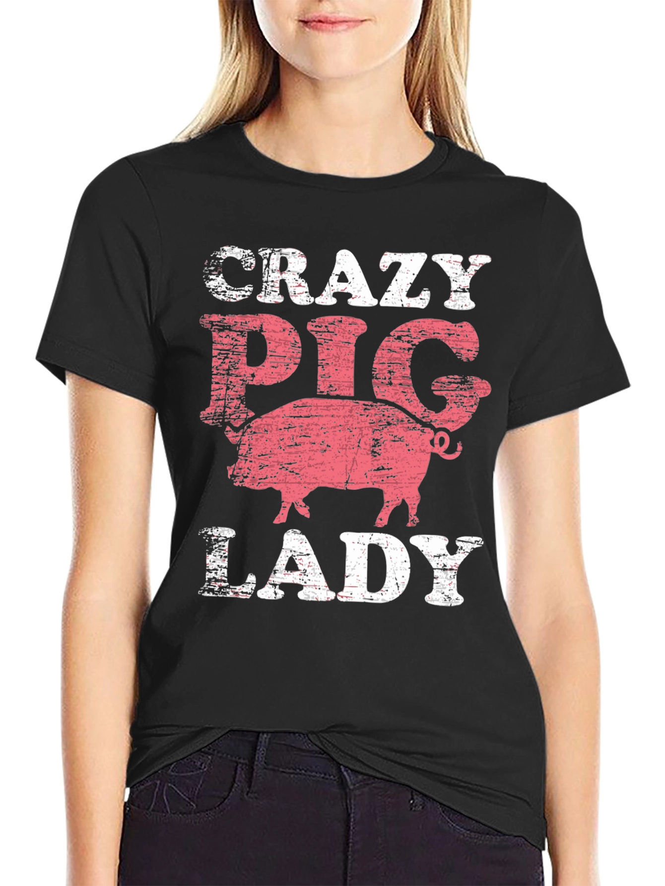 Crazy Pig Lady T-Shirt - Farm Animal Lover Tee