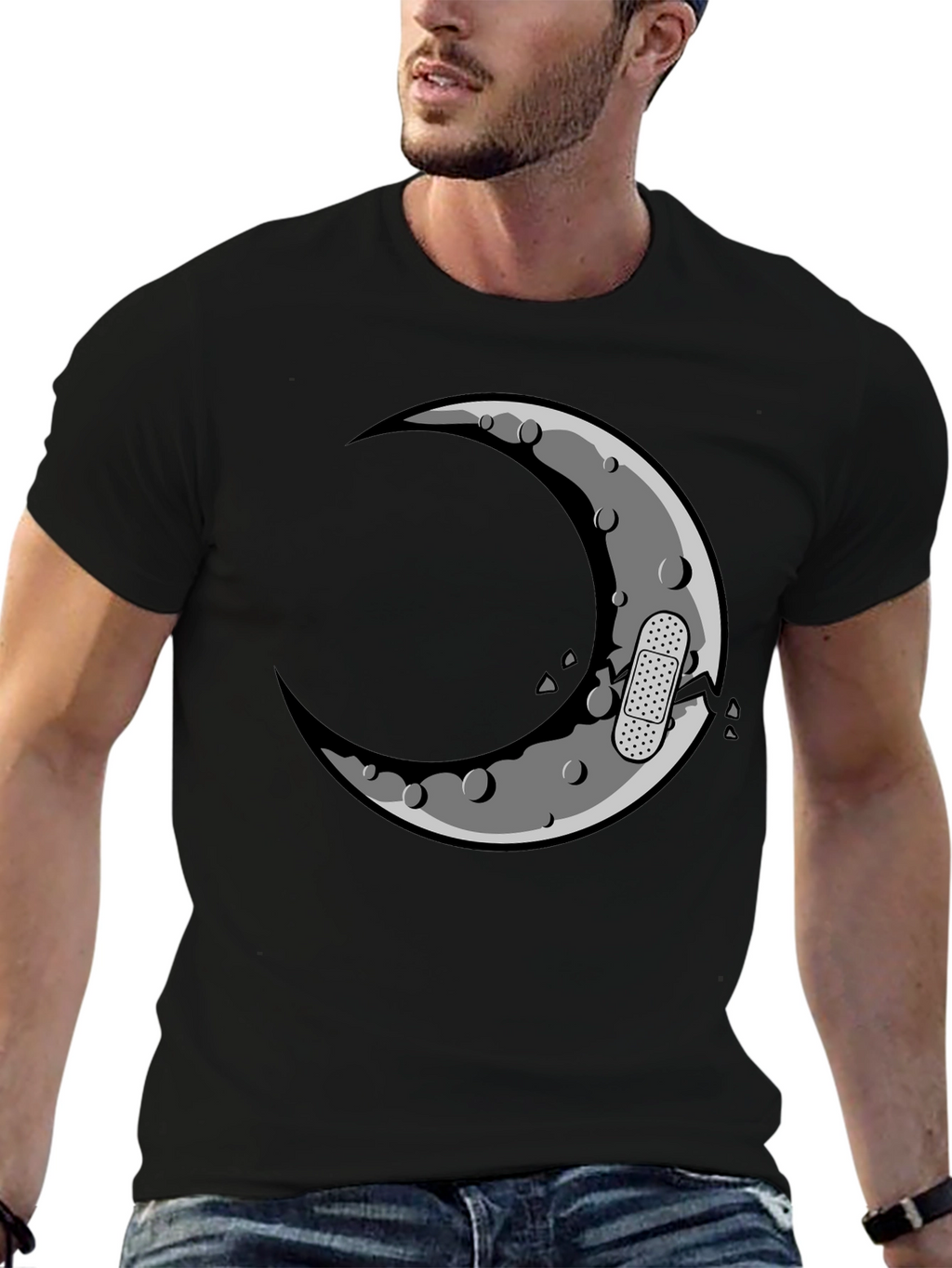 Cracked Moon Graphic T-Shirt - Mens Black Tee
