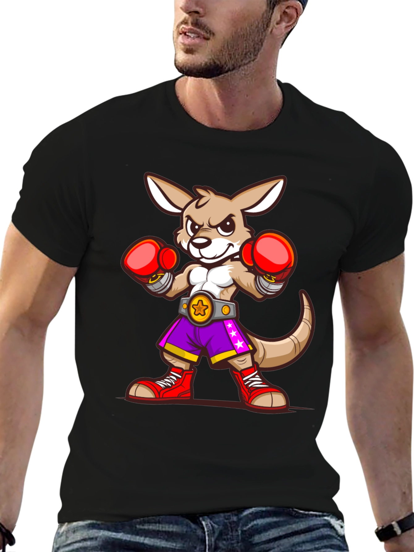 Kangaroo Boxer Graphic T-Shirt - Fun Cartoon Design
