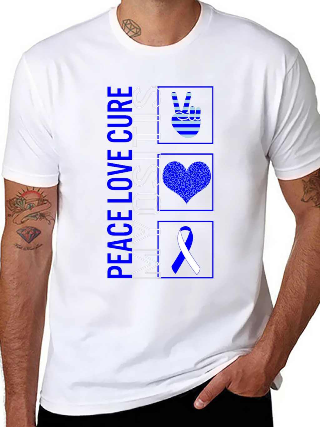 Peace Love Cure Myositis Awareness T-Shirt