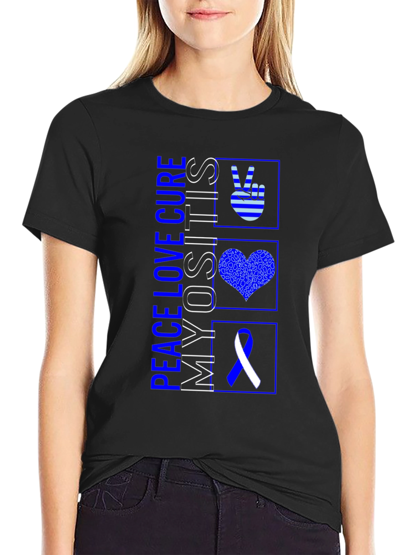 Peace Love Cure Myositis Awareness T-Shirt