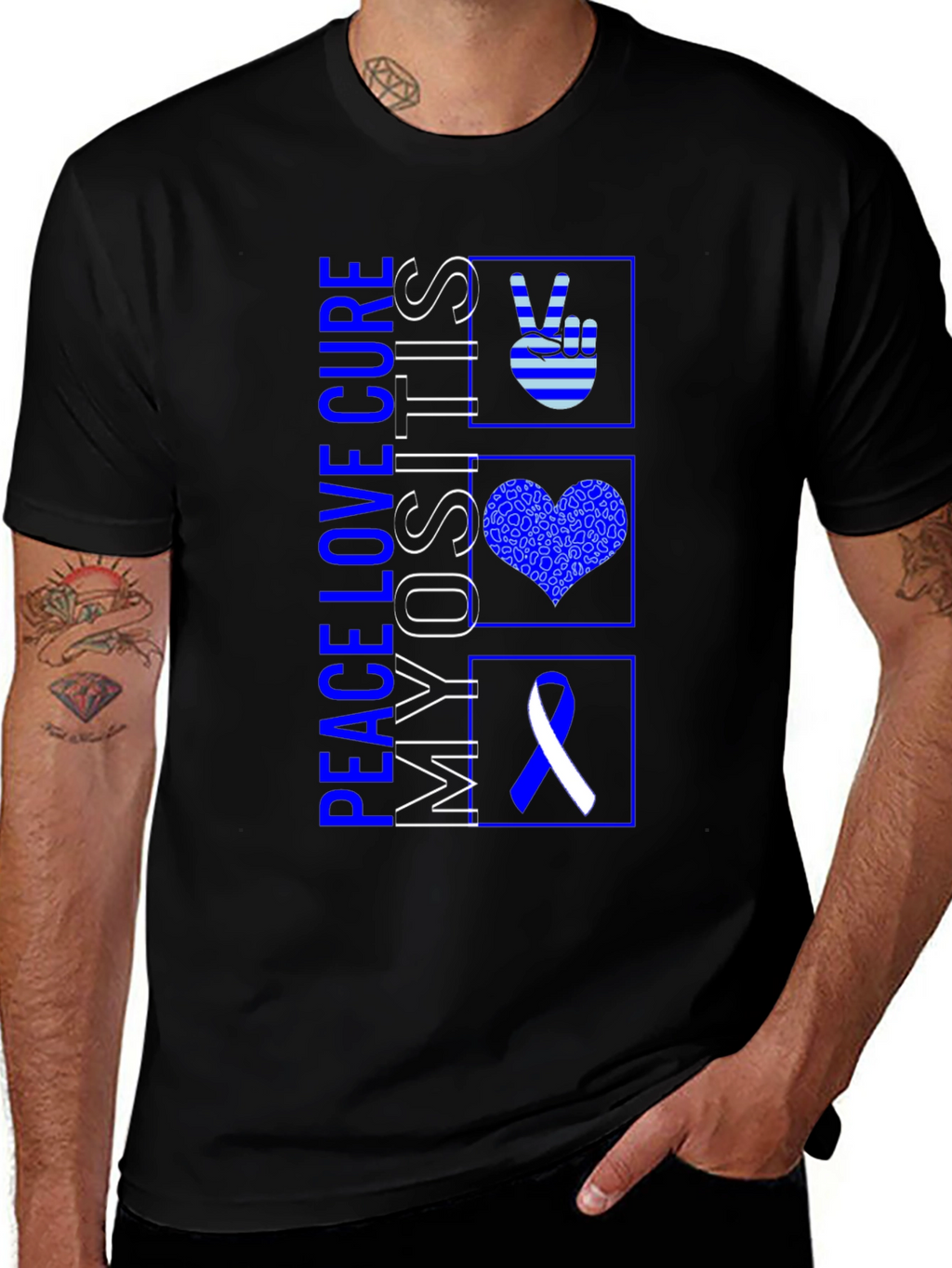 Peace Love Cure Myositis Awareness T-Shirt