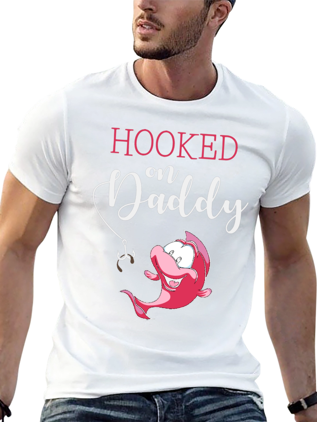 Hooked on Daddy T-Shirt Cute Fish Fathers Day Gift