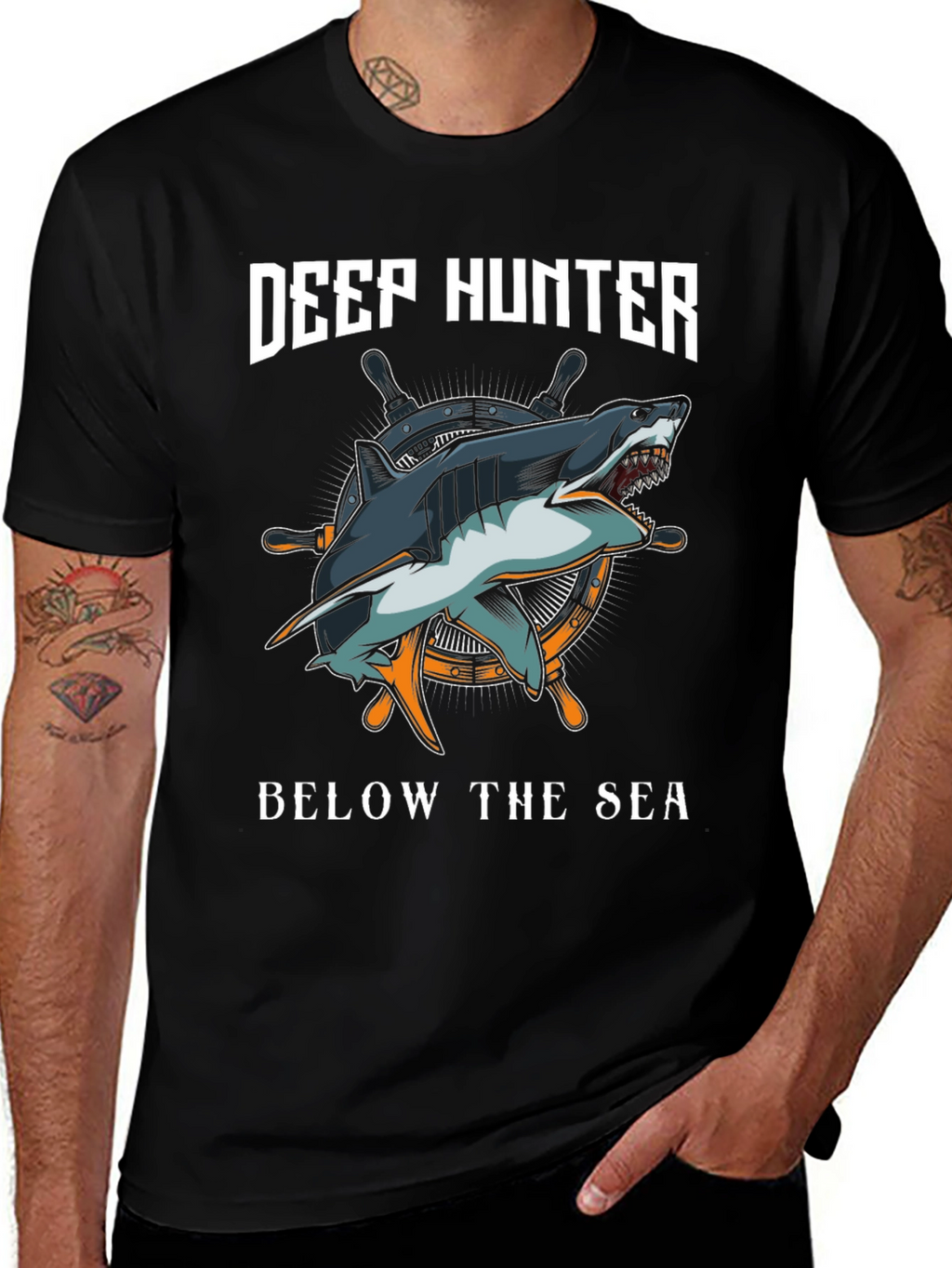 Deep Hunter Graphic T-Shirt - Shark Design
