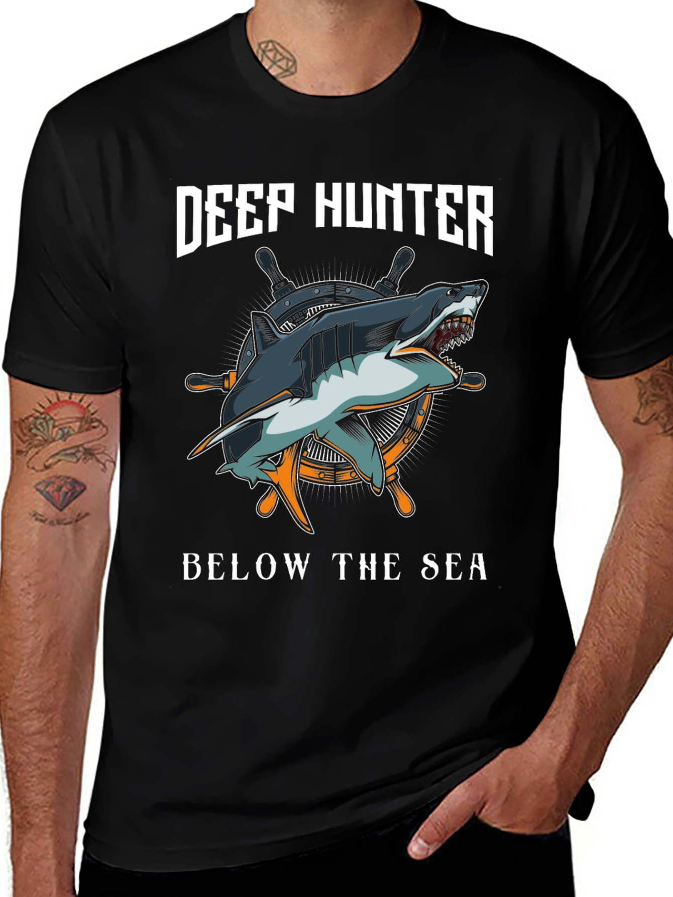 Deep Hunter Graphic T-Shirt - Shark Design