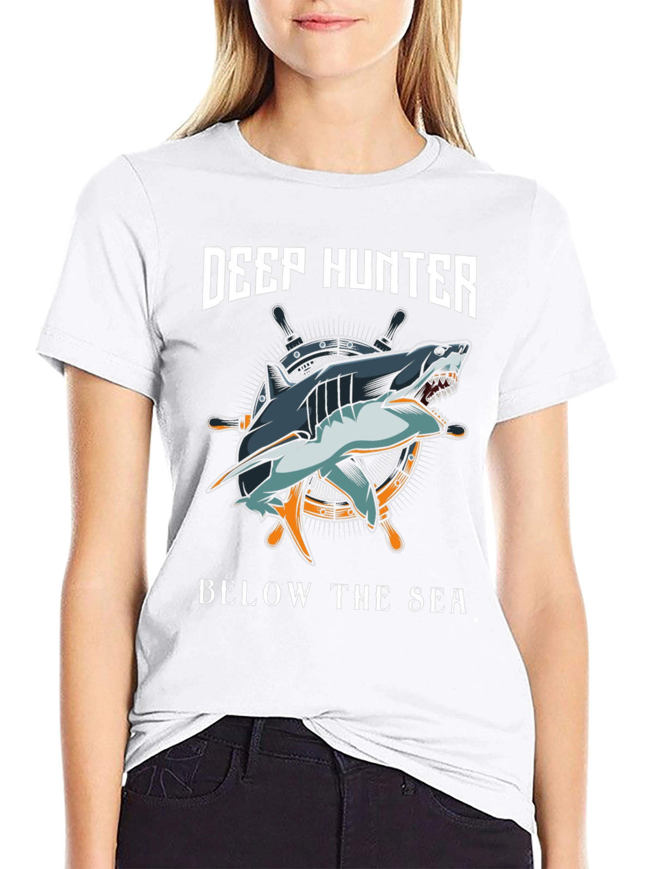 Deep Hunter Graphic T-Shirt - Shark Design