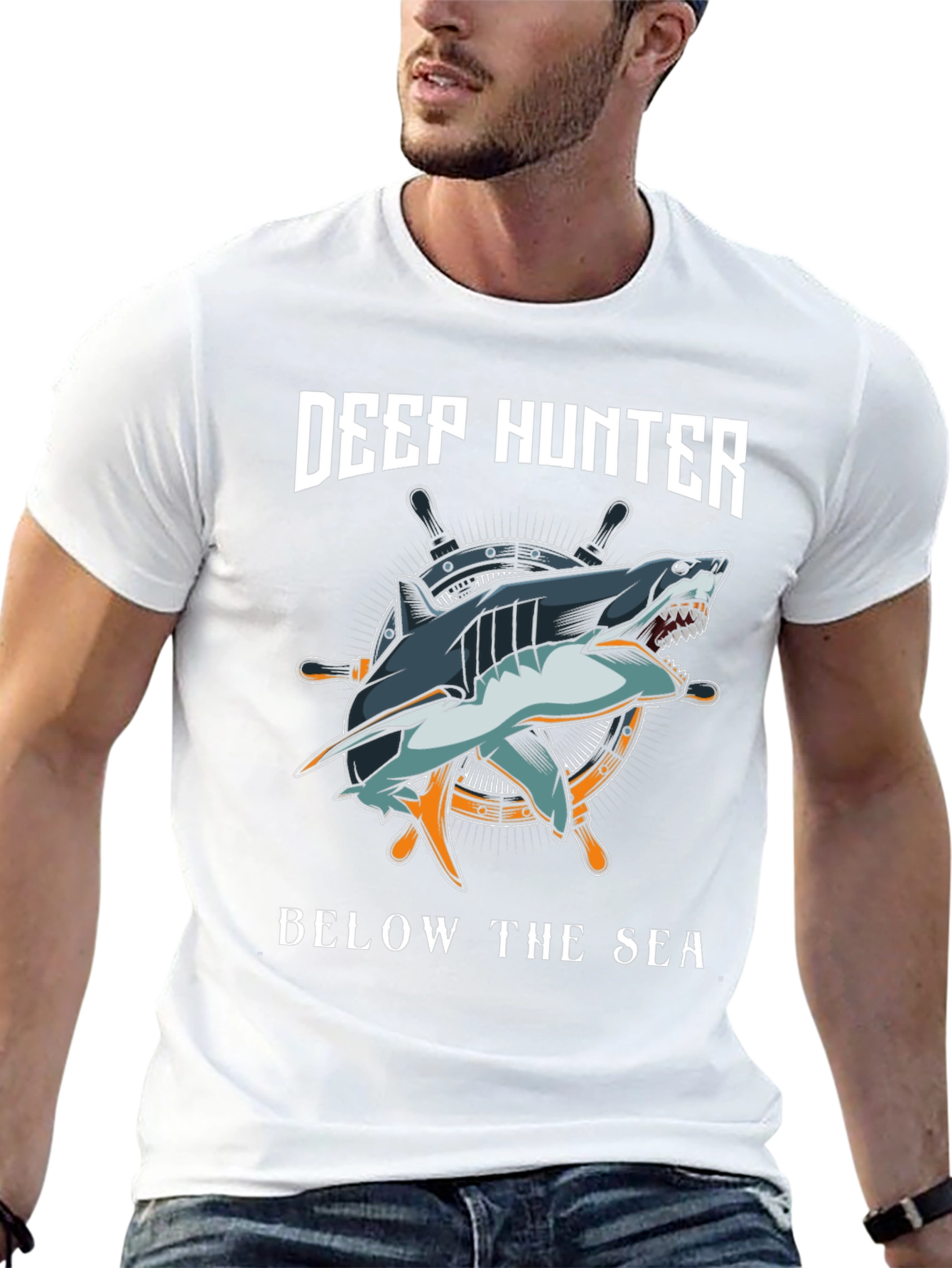 Deep Hunter Graphic T-Shirt - Shark Design