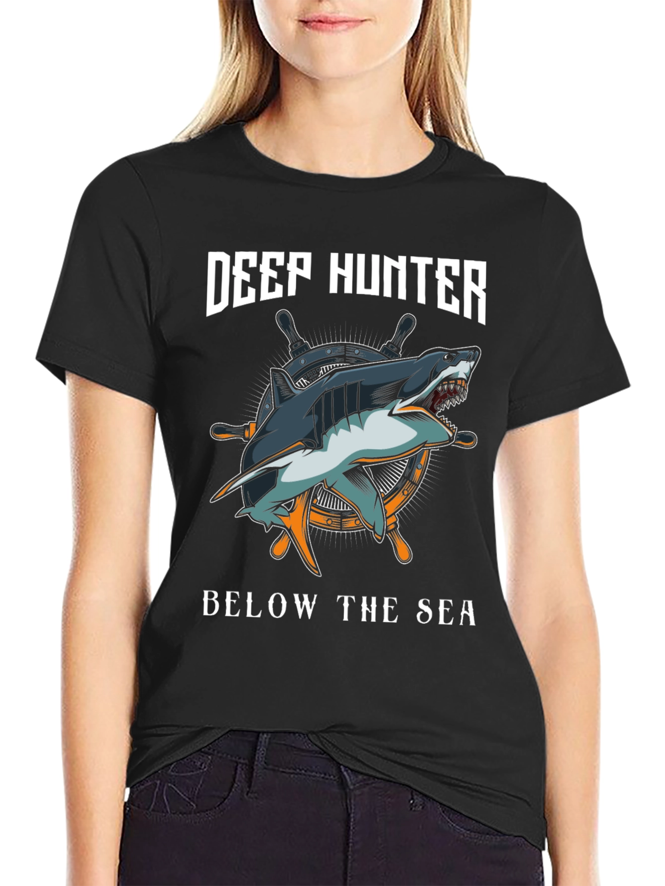 Deep Hunter Graphic T-Shirt - Shark Design