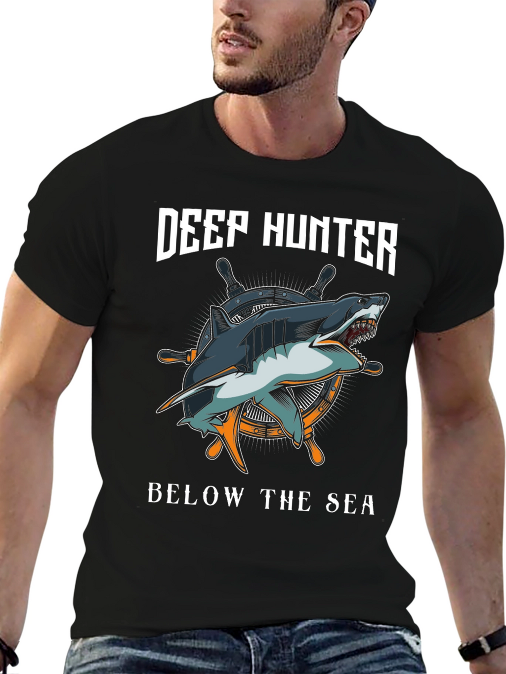 Deep Hunter Graphic T-Shirt - Shark Design