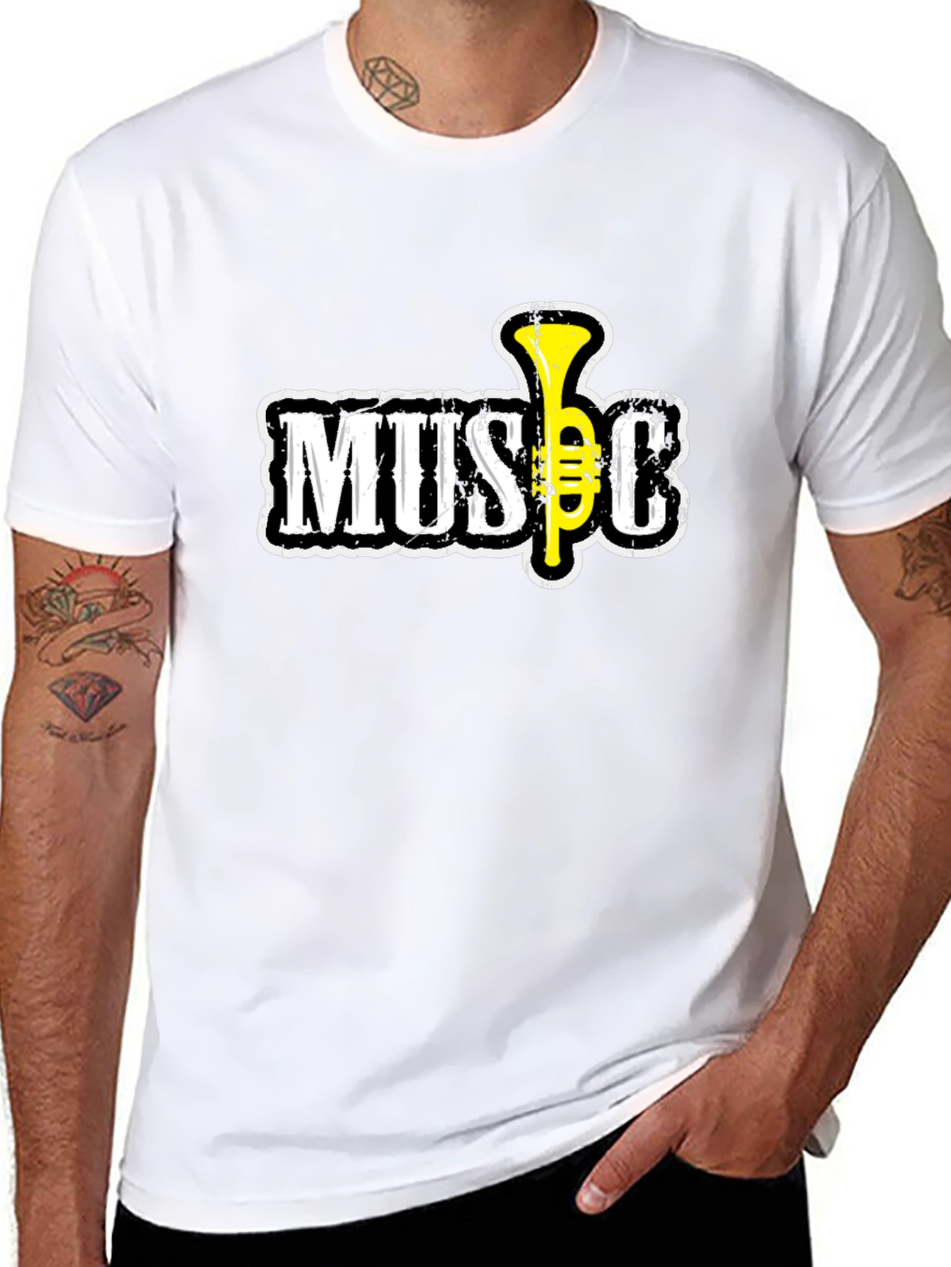 Black Music T-Shirt with Trumpet Design