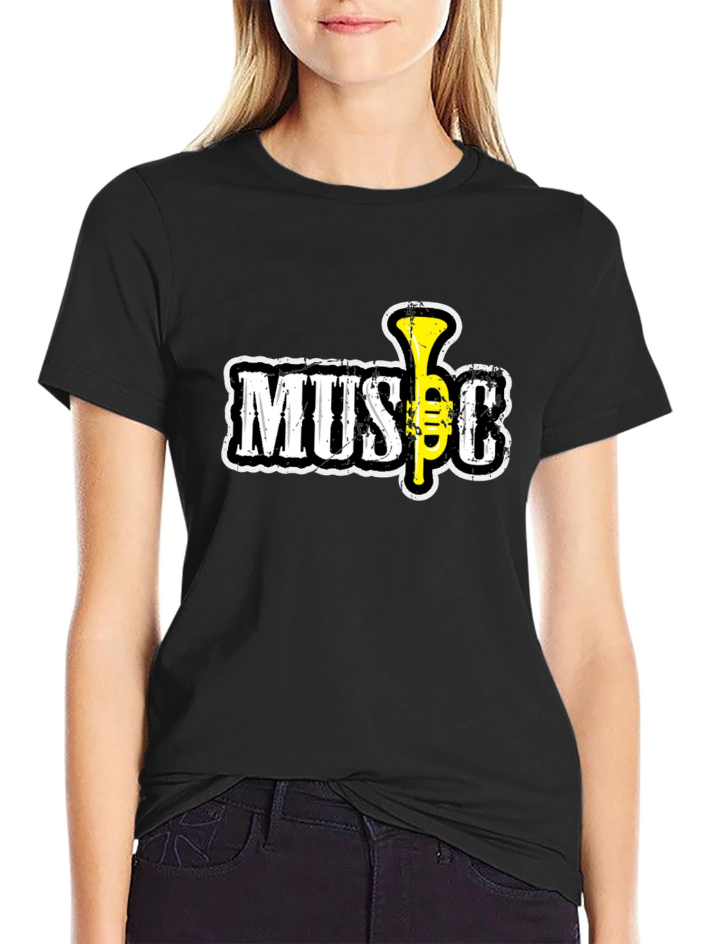 Black Music T-Shirt with Trumpet Design