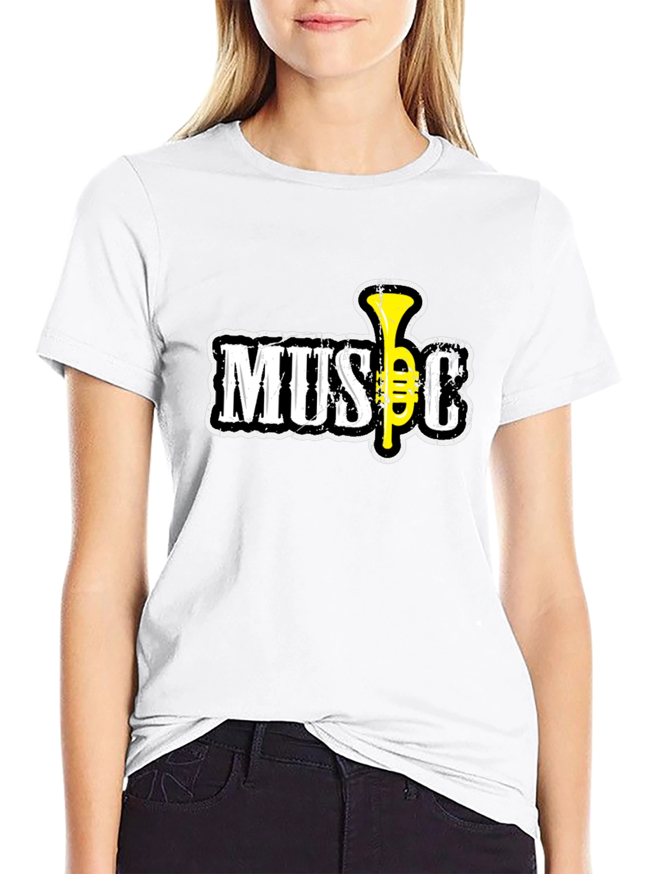 Black Music T-Shirt with Trumpet Design
