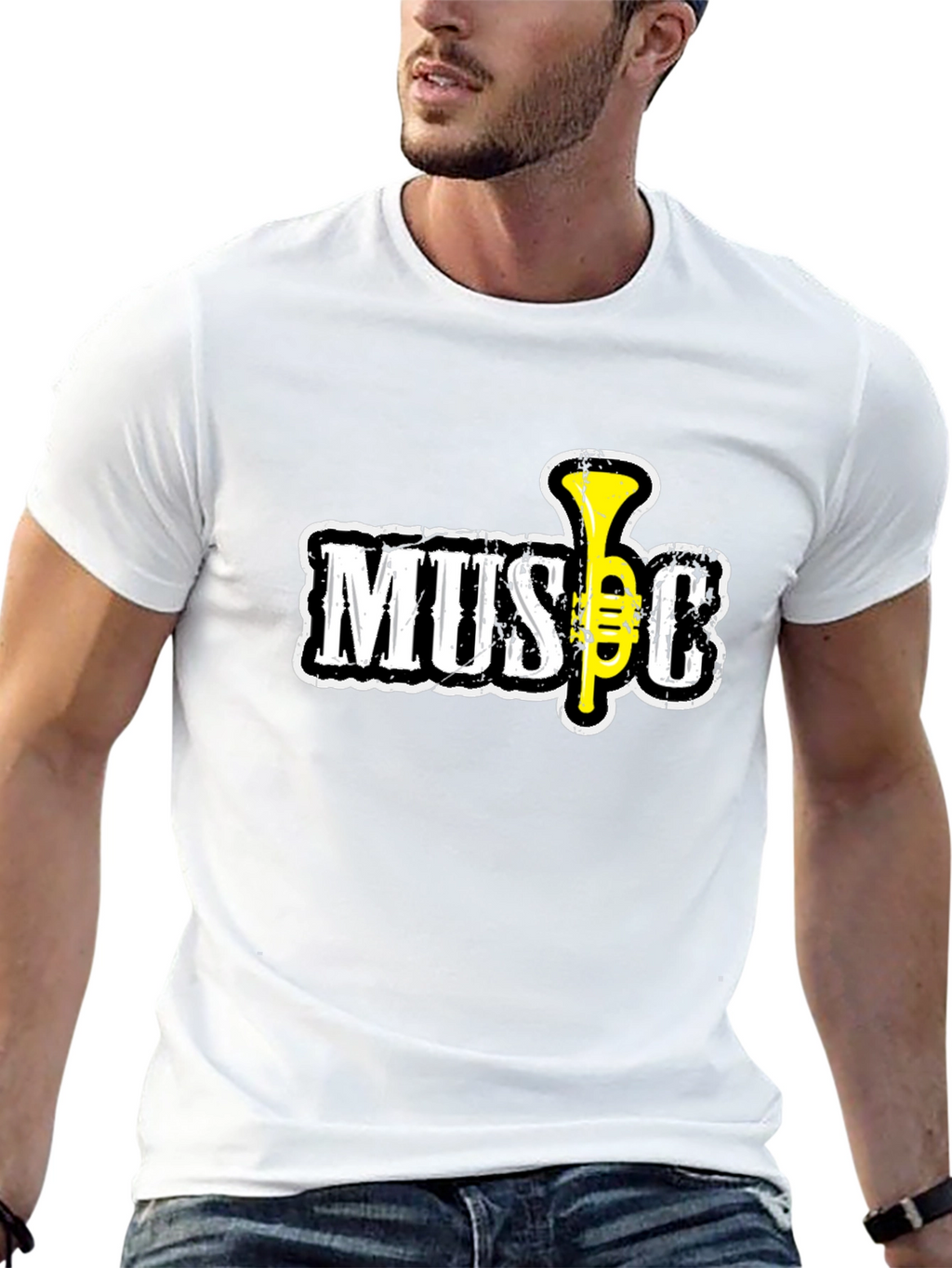 Black Music T-Shirt with Trumpet Design