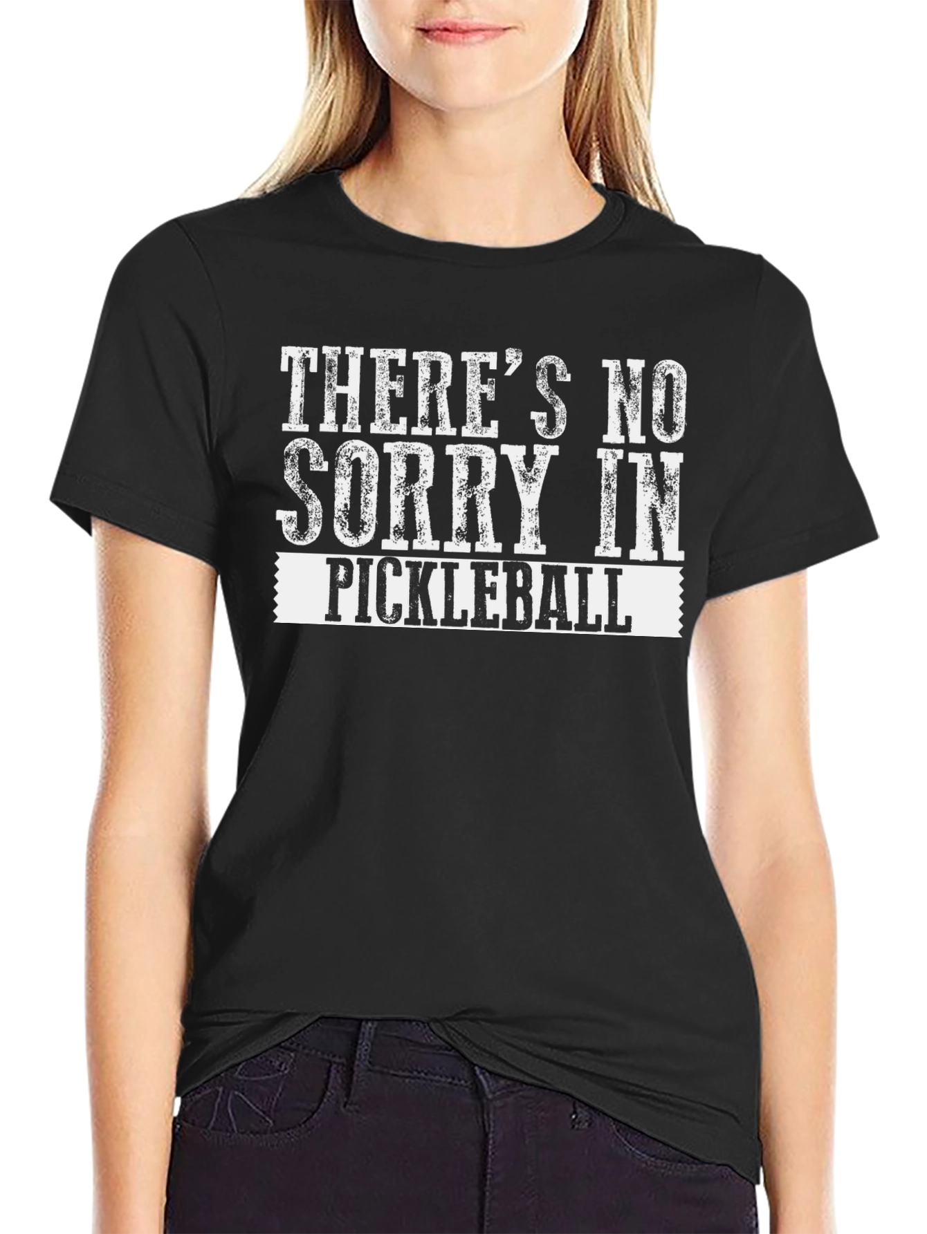 Pickleball T-Shirt: No Sorry!  Mens Black Tee