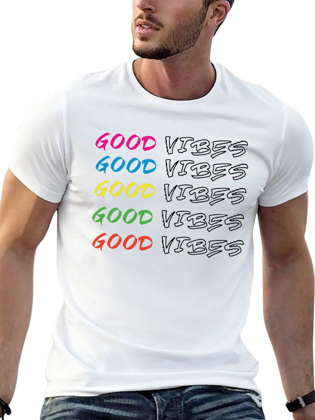 Good Vibes Graphic Tee - Mens Black Crew Neck