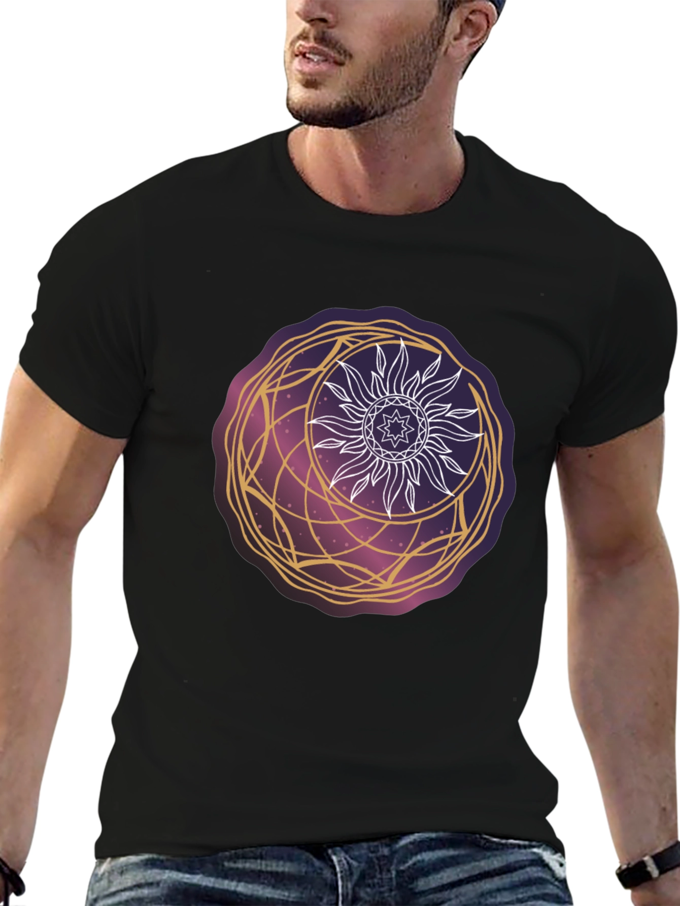 Celestial Sun & Moon Graphic Tee - Cosmic Style